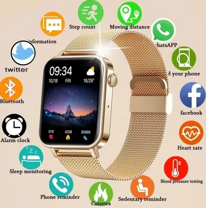 Women's Smart Watch - Stylish Bluetooth Fitness Tracker with Heart Rate Monitor, Sleep Tracker, Luminous LED Display, Multiple Time Zones, and Water Resistance - Compatible with Android & iOS