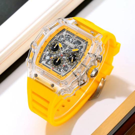 Men's Quartz Watch with Transparent Case, Waterproof Design, ChronoClear, Luminous Hands & Silicone Strap