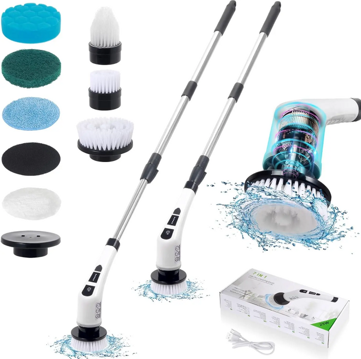 7-in-1 Cordless Electric Spin Scrubber for Bathroom, Tile, Floor & Kitchen, Rechargeable Cleaning Brush with Interchangeable Brush Heads 7 in 1