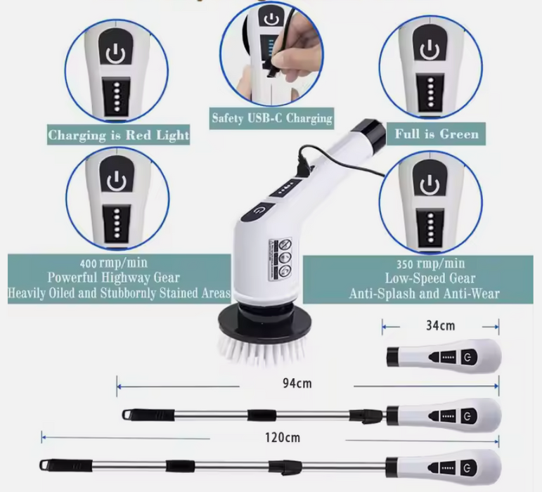 7-in-1 Cordless Electric Spin Scrubber for Bathroom, Tile, Floor & Kitchen, Rechargeable Cleaning Brush with Interchangeable Brush Heads 7 in 1