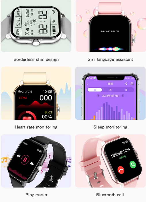 Women's Smart Watch - Stylish Bluetooth Fitness Tracker with Heart Rate Monitor, Sleep Tracker, Luminous LED Display, Multiple Time Zones, and Water Resistance - Compatible with Android & iOS