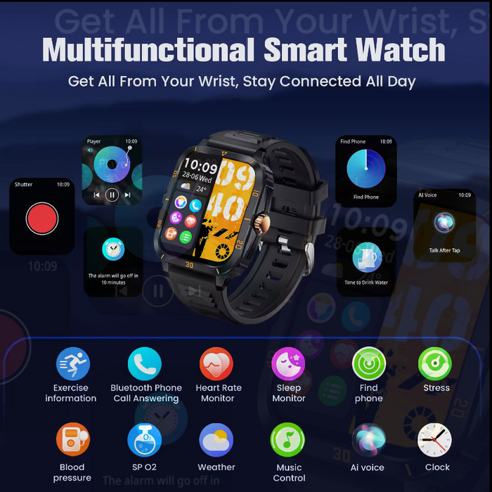 V71 Waterproof Smart Watch with Display, Advanced Fitness & Health Tracker, Sleep Tracker, and BT Calling - Men's Wearable Device