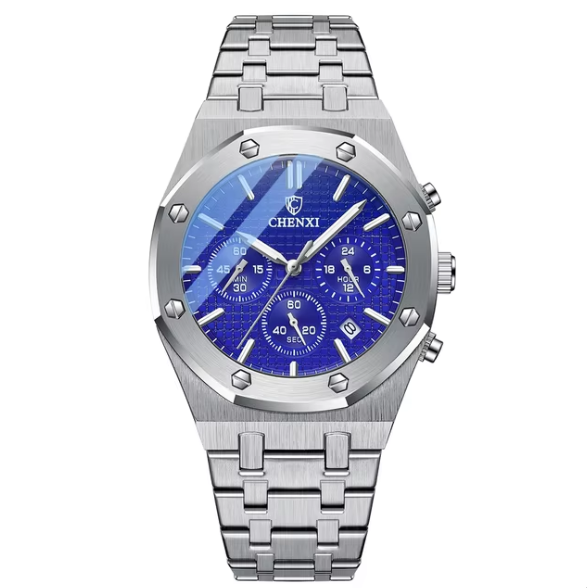 Executive Men's Quartz Watch – 2024 Luxury Business Casual, Stainless Steel, Waterproof, Shock Resistant, with Stopwatch